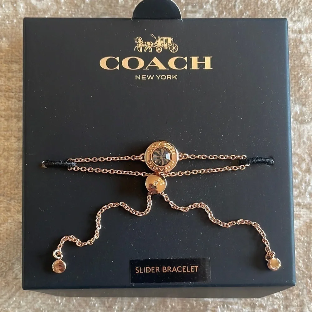 Brand New Coach Open Circle Slider Bracelet Rose Gold Glass Stone